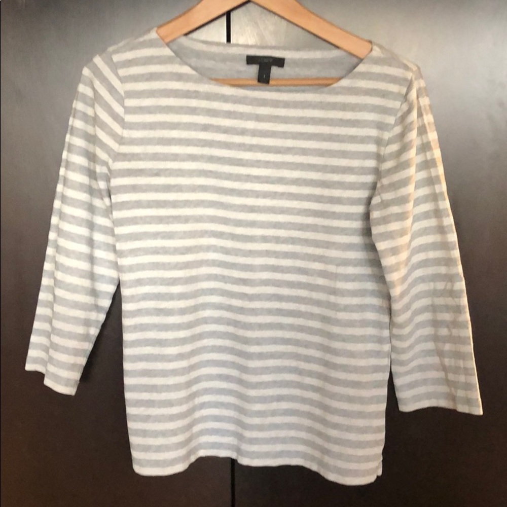 J Crew Grey & White Striped 3/4 Sleeve Tee